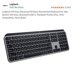 Logitech MX Keys Advanced Wireless Illuminated Keyboard for Mac, Backlit LED Keys, Bluetooth,USB-C, MacBook Pro/Air,iMac, iPad Compatible, Metal Build