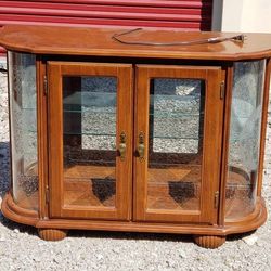 Wood Curved Glass Display Cabinet Side Stand - Lighted