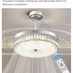 LODADRA Fandelier Ceiling Fan with Light and Remote, Modern Retractable Ceiling Fan with Light, 6 Speed Crystal Chandelier Fandelier Ceiling Fan with 