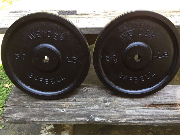 Vintage WEIDER 50 lb weight plates 100 lbs total Barbell