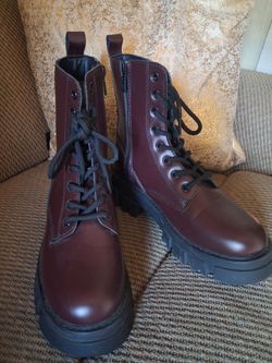 Levi Burgundy Leather Platform Combat Boots