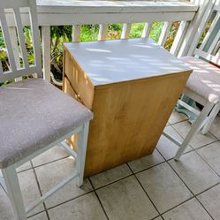 Two Chairs /  Three Drawer Wooden Cabinet