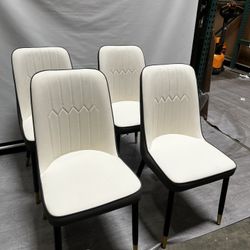 New Assembled Dining Chairs Set of 4，Modern Dining Chairs, Equipped with PU Leather Backrest Cushions and Black Metal Legs