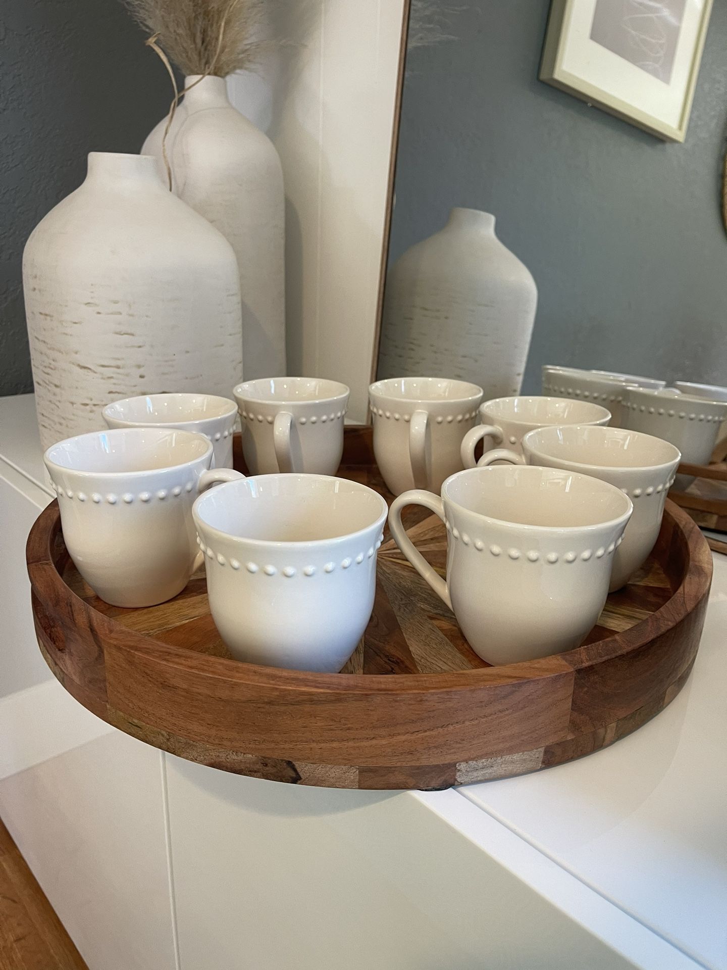Pottery Barn Emma Beaded Stoneware Mugs Two Sets Of 4