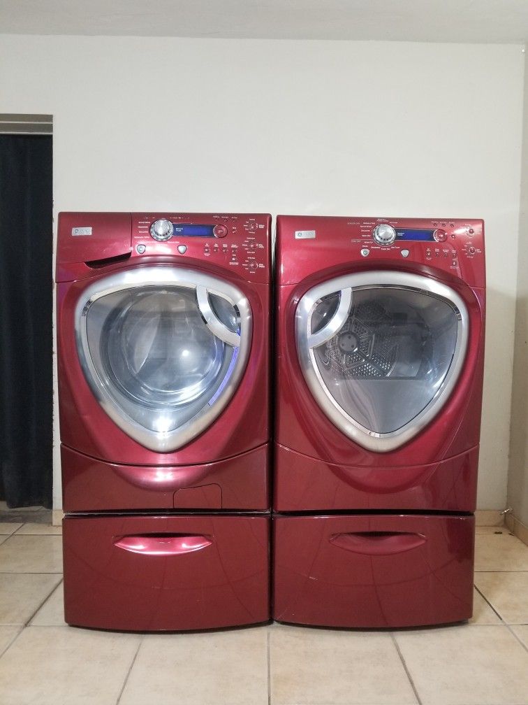 GE RED WASHER AND ELECTRIC DRYER FREE DELIVERY AND INSTALLATION ALSO A