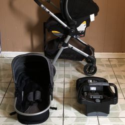 LIKE NEW EVENFLO PIVOT MODULAR TRAVEL SYSTEM STROLLER CAR SEAT AND BASSINET 3 IN 1