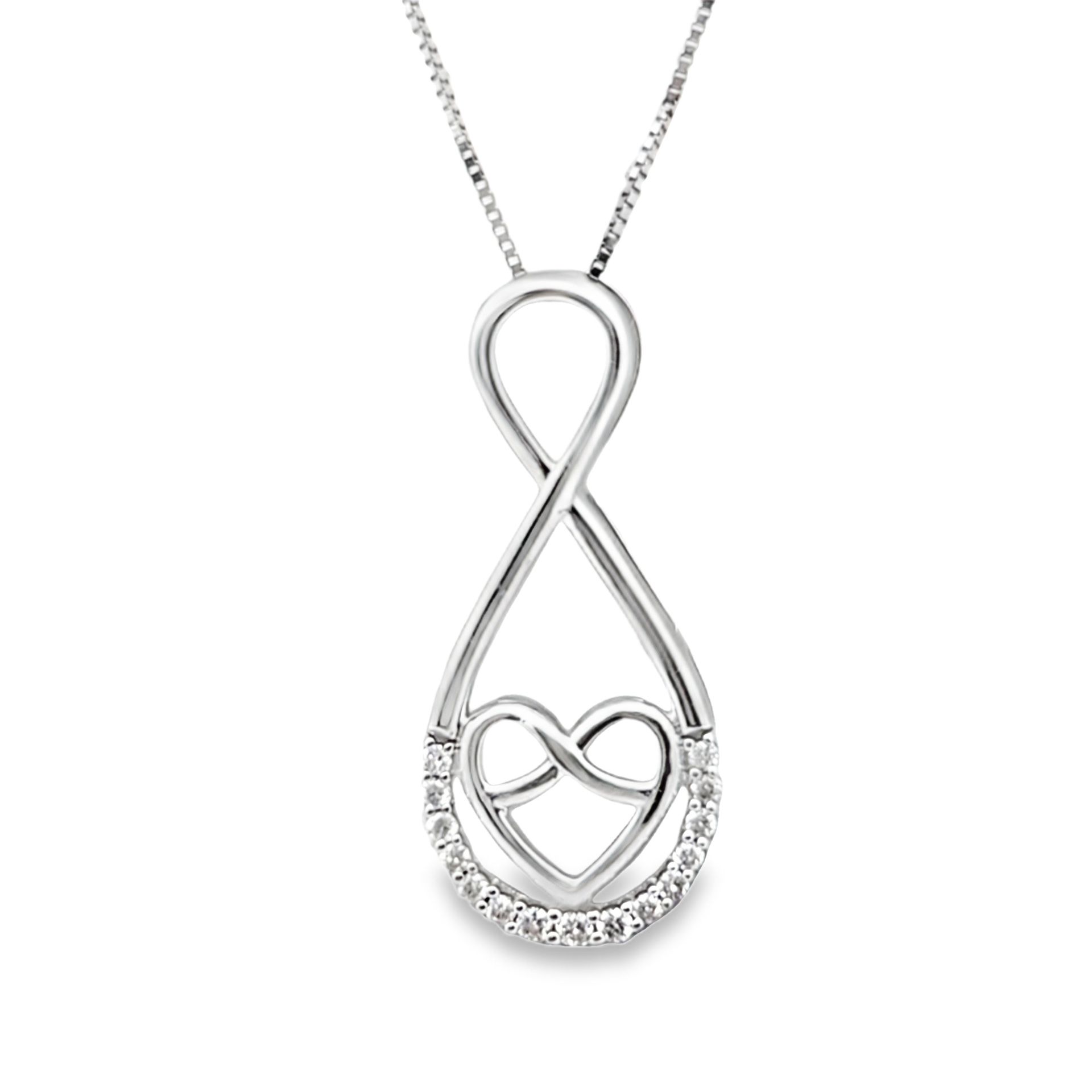 10k White Gold Diamond Infinite Heart Pendant 0.10 ctw 