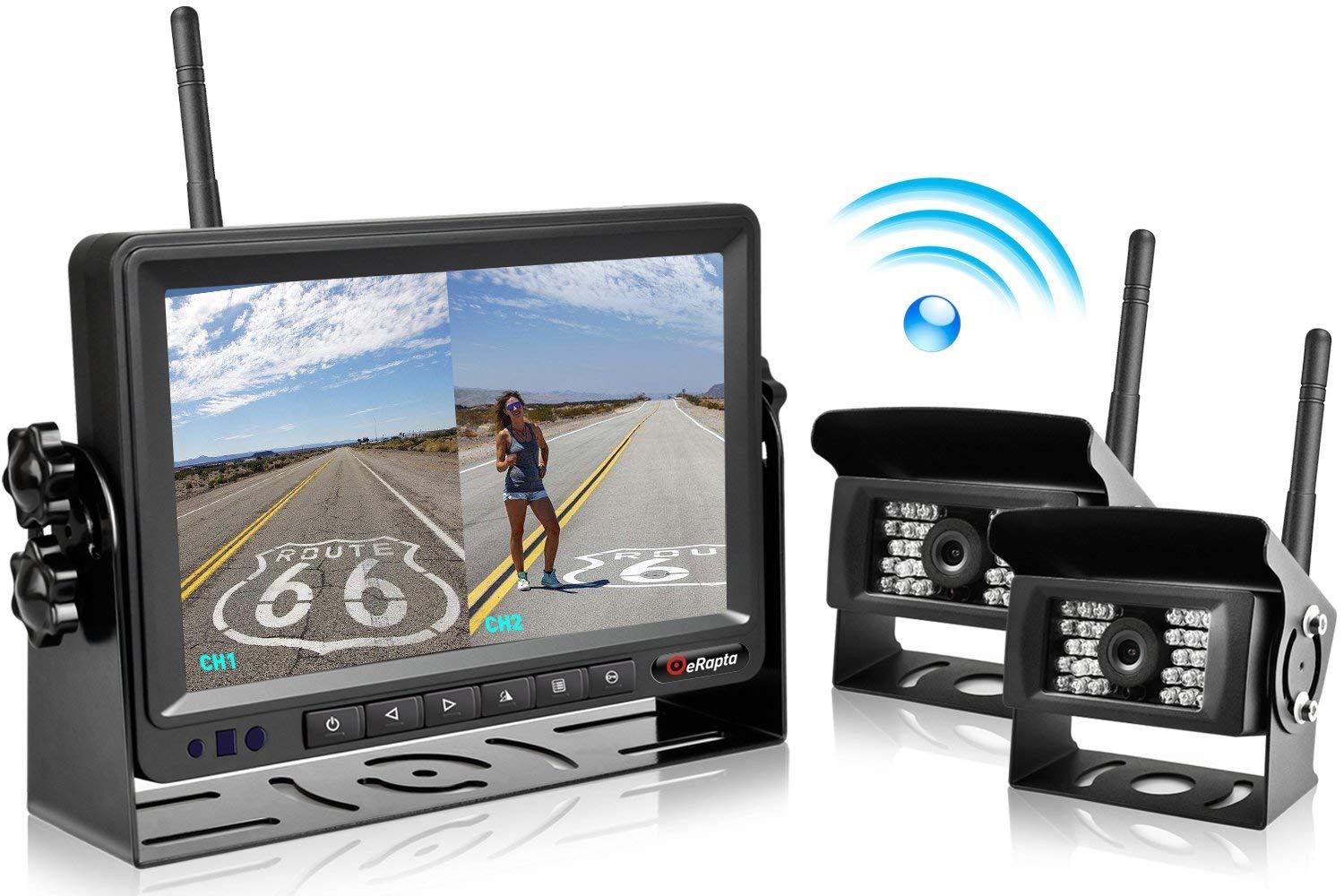 eRapta Backup Camera 2.0 with Split Screen Monitor for Bus/Truck/Trailer/Box/RV/Trailer/Tractor/ 5th Wheel When Reversing Parking Backing Car Dash Se