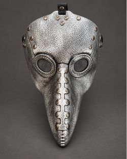 Plague Doctor Full Face Mask Silver/Black Plastic Adjustable Strap Halloween