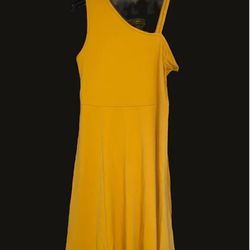 Brand New Size (Large) Mustard Yellow One Shoulder Dress A Line Swing Flared Skater Cocktail Mini Dress