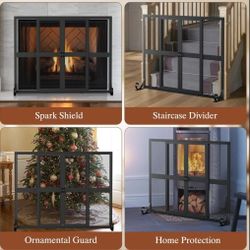 Brand New Pier 1 BLACK WROUGHT IRON SLIDING  FIREPLACE SCREEN DOORS Staircase DIVIDER NEVER USED 