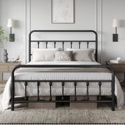 Classic Metal Platform Bed Frame Mattress Foundation with Victorian Style Iron-Art Headboard/Footboard/Under Bed Storage/No Box Spring Needed/Full Siz