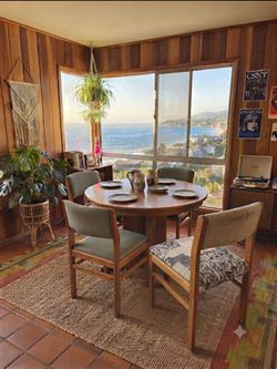 Set of Four Vintage 70s Mid-Century Modern MCM Oak Dining Arm Chairs SoCal Casual Boho (No Table) Mismatched Set