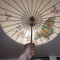 Vintage Wax Paper And Bamboo Umbrella 
