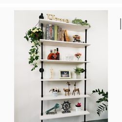 6 Tier Industrial Ladder Shelf Bookcase, Wall Mounted Rustic Bookshelf for Living Room Decor and Storage (White, 6 Tier - 10" D x 36" W x 82.5