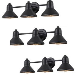 3- Black Metal Modern Farmhouse 3 Light Bathroom Vanity Lights