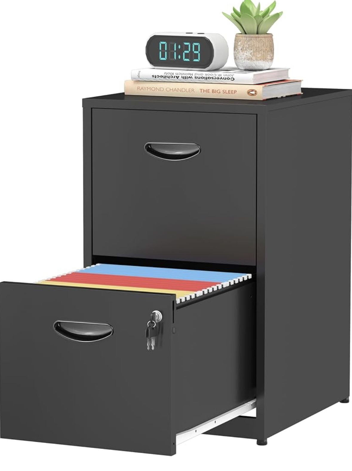 2 Drawer File Cabinet with Lock,Black Small Filing Cabinet for Home Office, Metal Vertical File Under Desk Cabinets for A4/Letter,Assembly Required