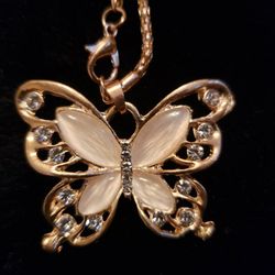 Long Gold Butterfly Charm Necklace New