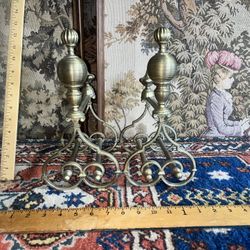 Solid Brass Antique English Andirons 