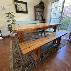 Farm Style Handmade Dinner Table W/ Bench And Chairs