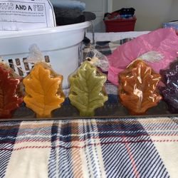 Beautiful 2’ Metal Tray Candle Holder 5 Fall Leaf Candles. Centerpiece Autumn. 