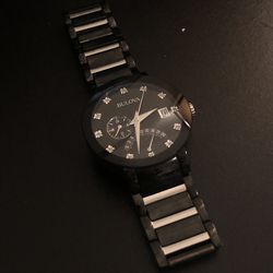 Black And Silver With Cristals Bulova Watch 