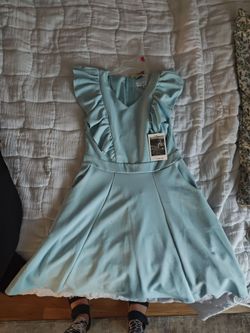 Light Blue Ruffle Sleeve Fit & Flare Dress