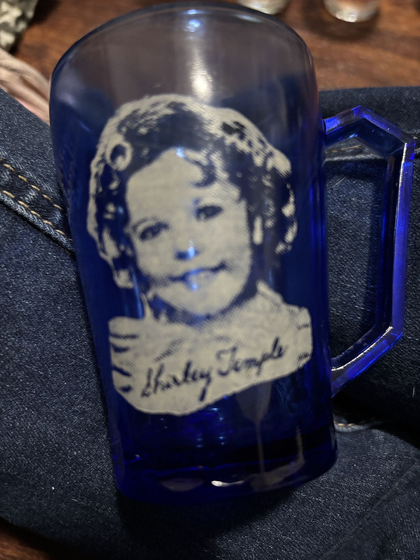Vintage Shirley Temple Cobalt Blue Glass Mug – 1930s Style