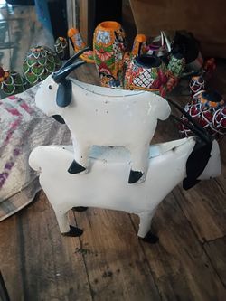 Metal Goat Figurine Stacked Pair