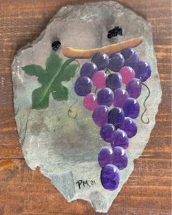 Grape Hand Painted on Stone Slab Wall Hanging