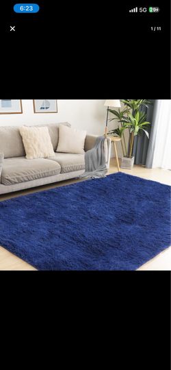 Soft 8x10 Blue Rug, Fluffy Area Rugs for Living Room, Plush Navy Area Rugs for Bedroom, Non-Slip Indoor Carpet for Nursery, Study Room, Kids Room, Roo
