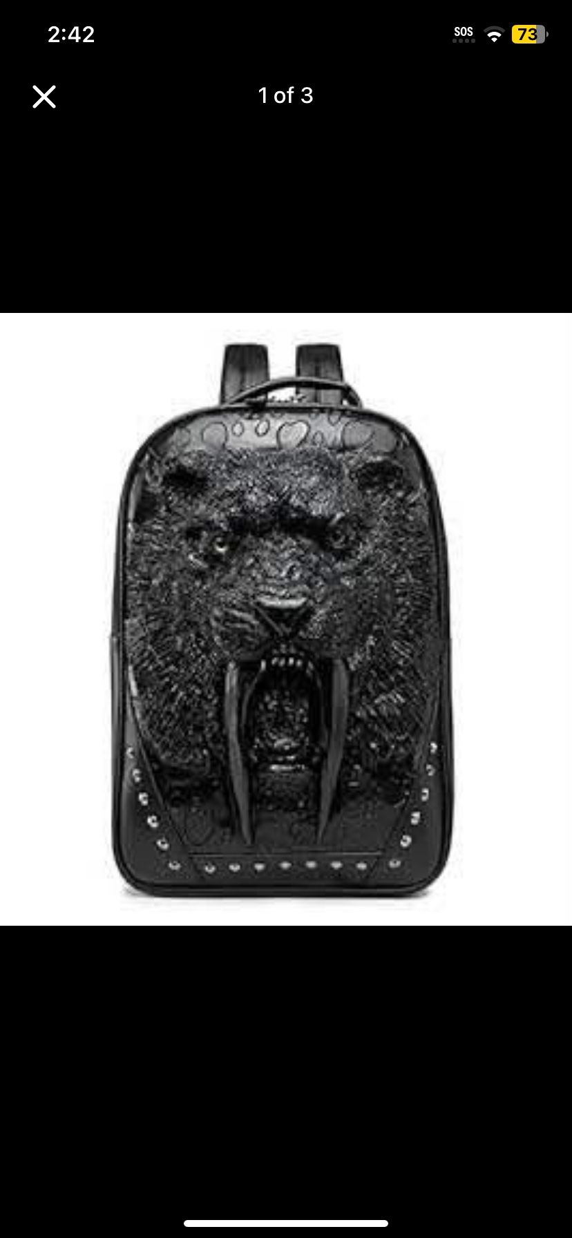 Unique 3D Saber Tooth backpack laptop bag