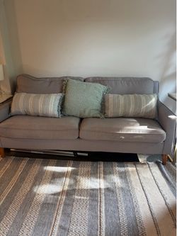 Mid-Century Modern Grey Fabric Sofa