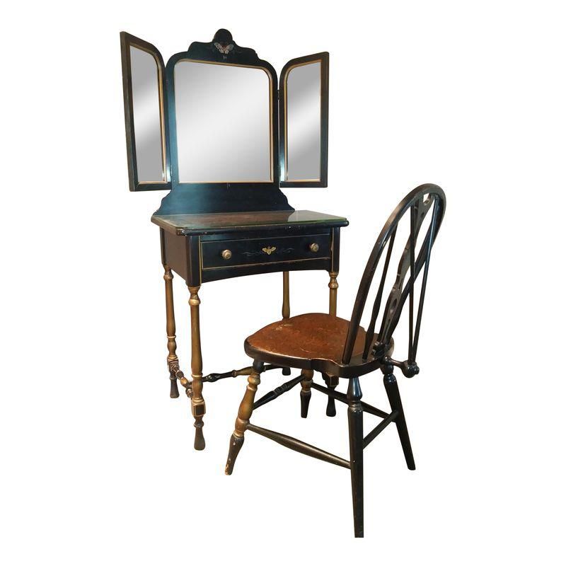 Rare + Hard to find Stickley Bros. Vanity w/ tri fold mirror & chair