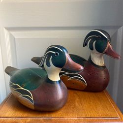 Two Hand Carved Wood Ducks