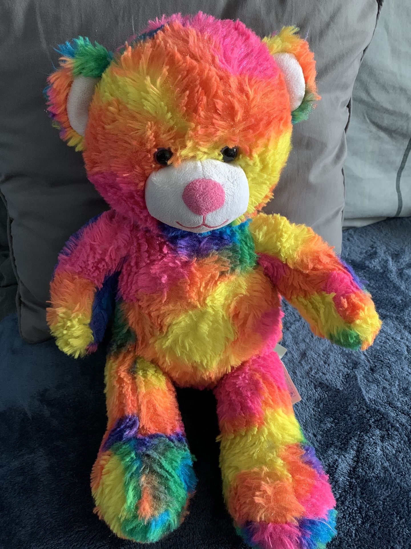 Build A Bear tie Dye Rainbow Multi Colored Bright Teddy Stuffed Animal