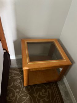 Solid Wood Glass Top End Table / Side Table