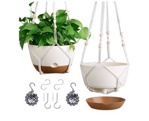 Set of 2-10 Inch Hanging Planters for Indoor Plants with Self-Watering Includes Hanging Pots for Plants, Outdoor Hanging Plant Pot with Drainage, and 