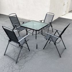 $100 (New) Patio 5pcs dining set with 32x32” table and 4pc folding chairs, outdoor furniture