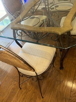 Heavy-Duty Glass Dining Table + 4 Wrought Iron Chairs