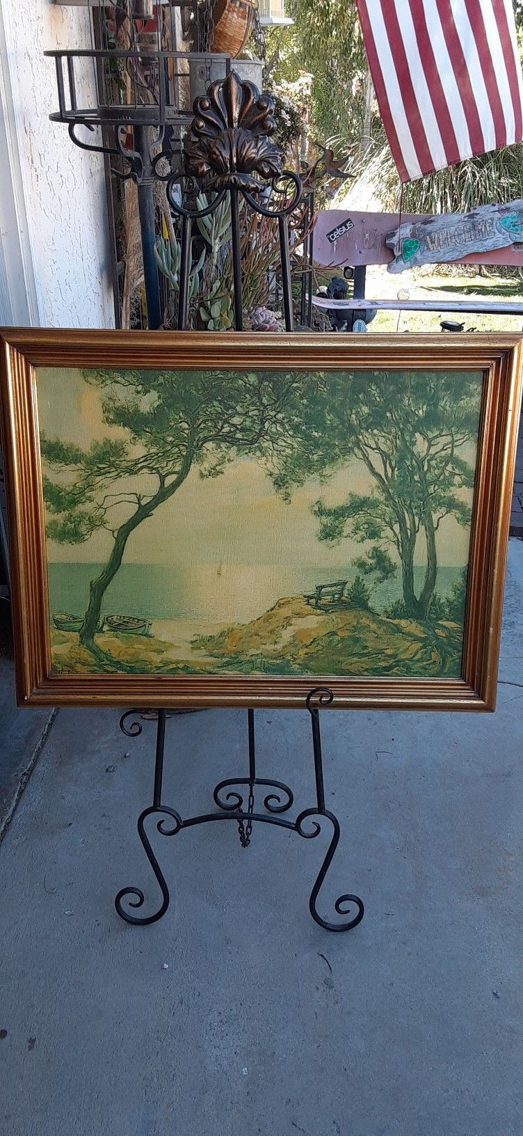 Antique Framed Dreamers Cove Oil Painting On Board Signed Hempfing