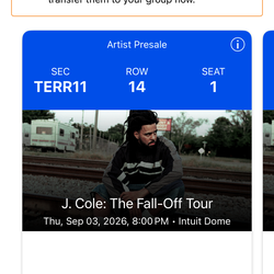 2 Tickets for J Cole The Fall-Off Tour