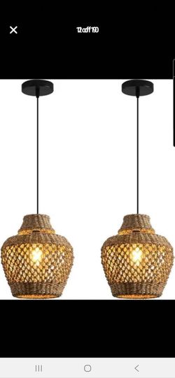 Rattan Pendant Lights 2 Pack Boho Woven Kitchen Island Ceiling Lights