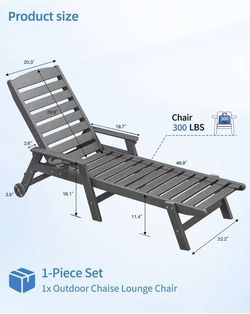 1 PC Patio Chaise Lounge Chairs, 78.4'' Long 5-Positions Adjustable HDPE Outdoor Lounger, Grey