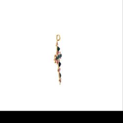 Wedding, , Anniversary 18K Sapphire + Ruby Cross Charm Necklace Pendant 1.77 grams