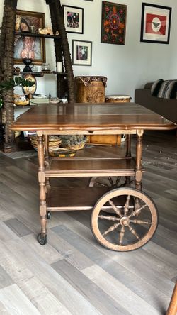 Vintage Solid W ood Bar Cart / Serving Cart – Drop Leaf by– Unique Classic Piece