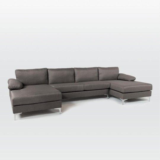 Grey Modern Large Linen Fabric U-Shape Sectional Sofa, Double Extra Wide Chaise Lounge Couch