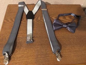 Boys grey suspender & bow tie set