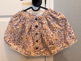 Floral Corduroy Skirt with Pom-Pom Trim