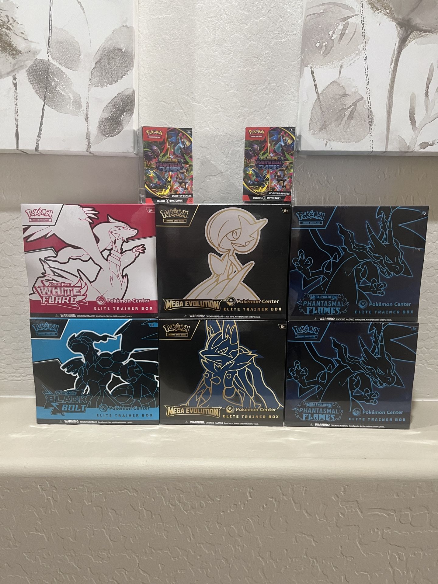 Pokemon Center ETBs & Booster Bundles (Black Bolt, White Flare, Mega Evolutions, Phantasmal Flames)
